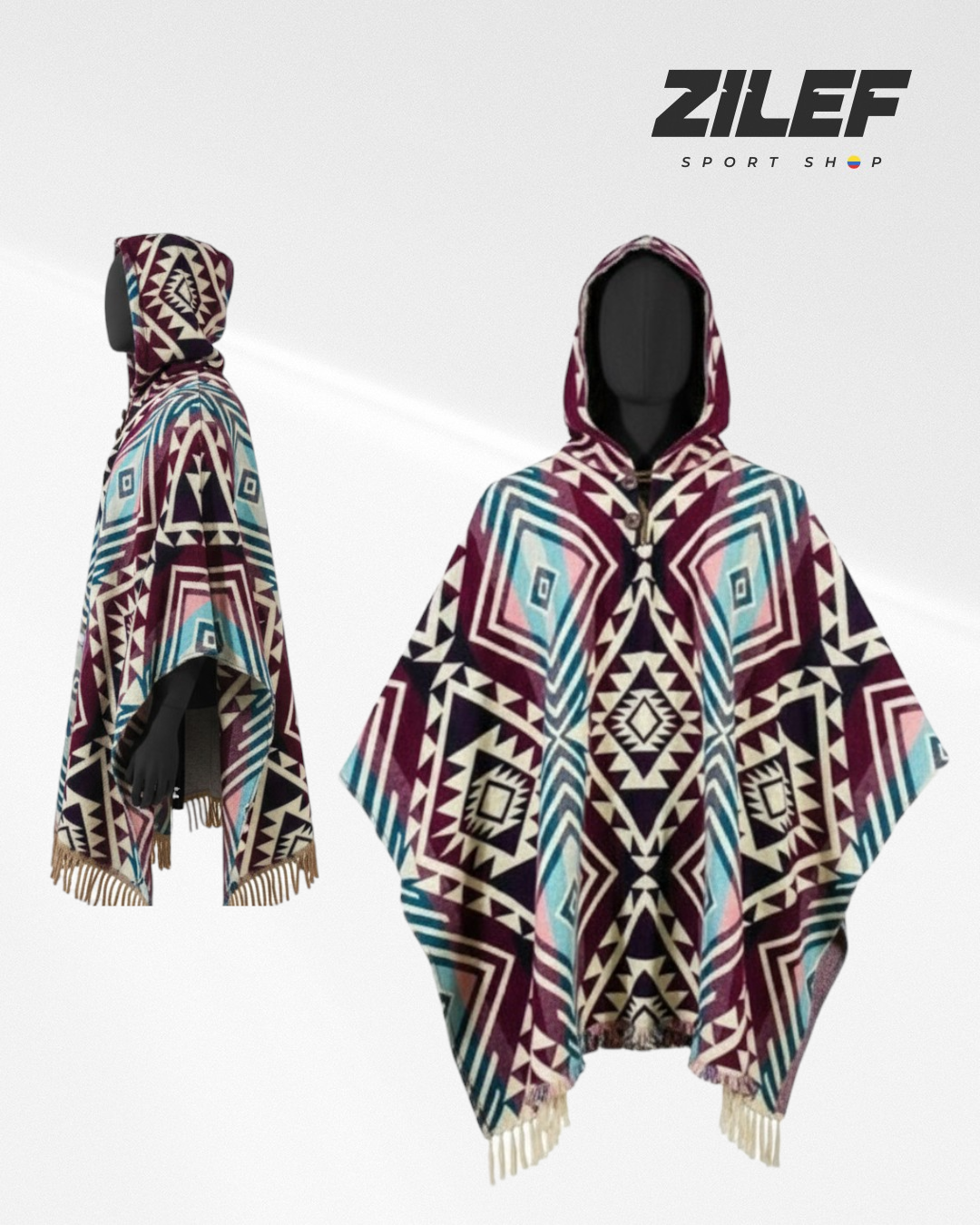 GEOMETRIC PONCHOS WITH HOOD – MULTICOLOR DESIGNS