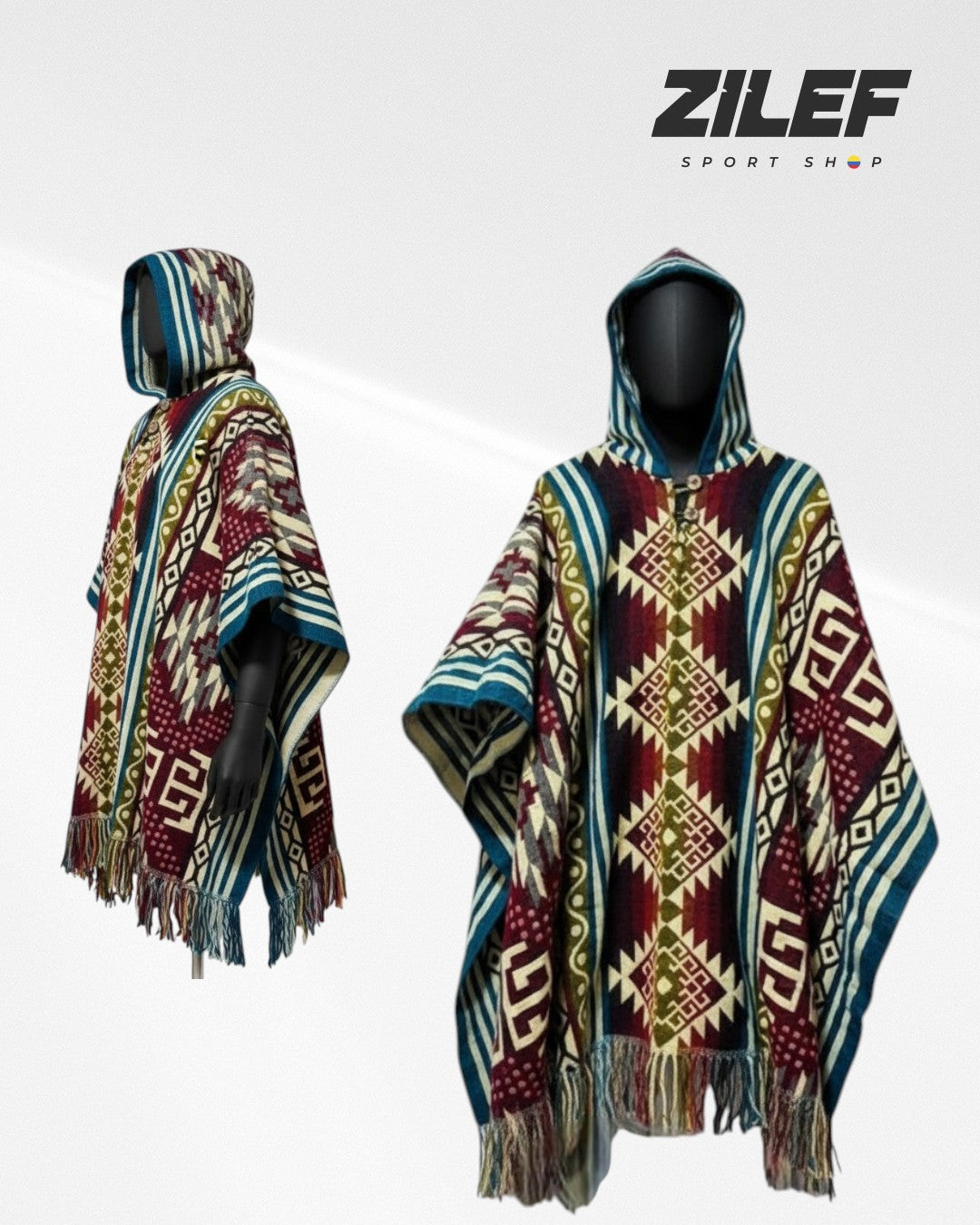 MULTICOLOR ETHNIC HOODED PONCHO