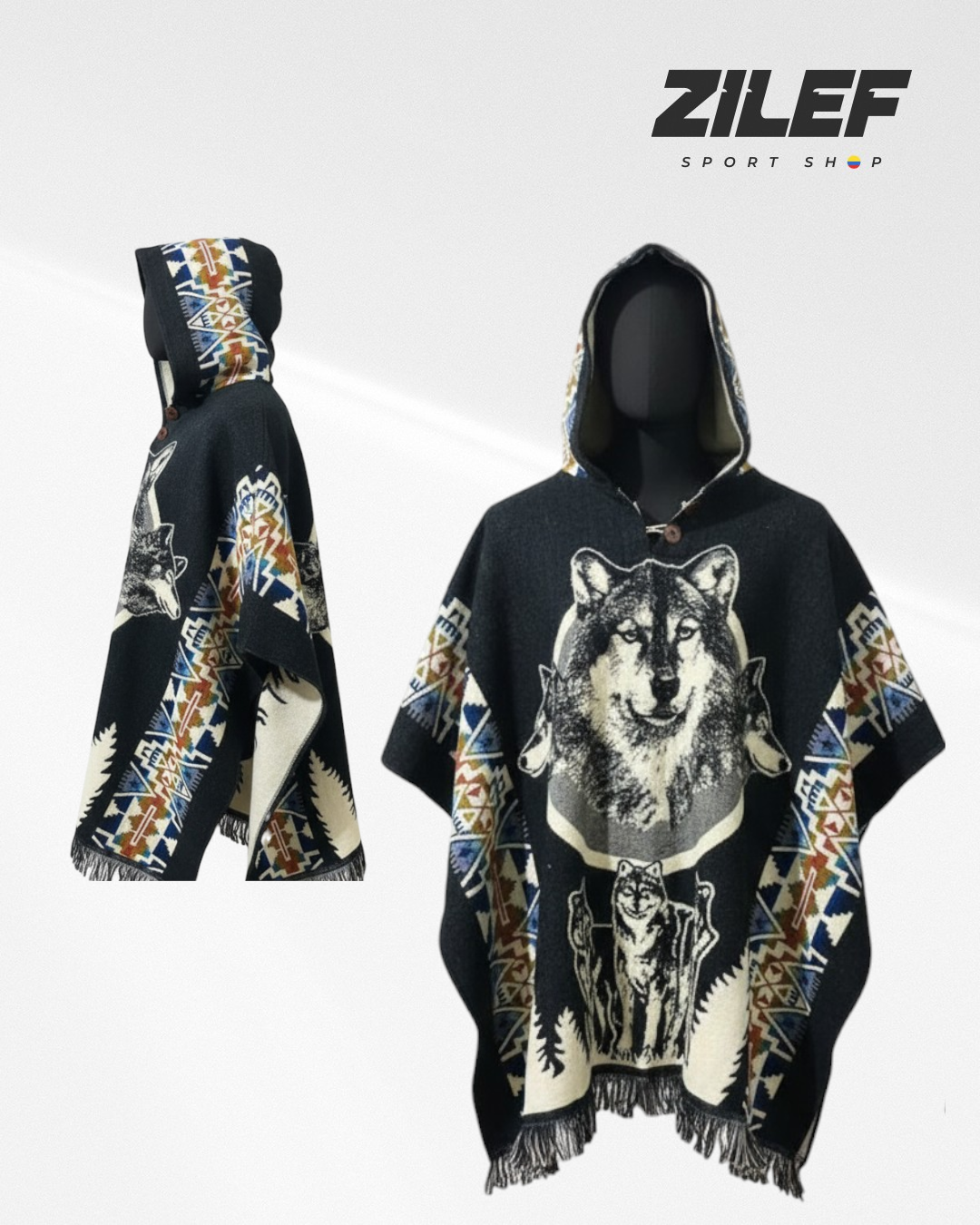 WOLF SPIRIT PONCHO WITH HOOD