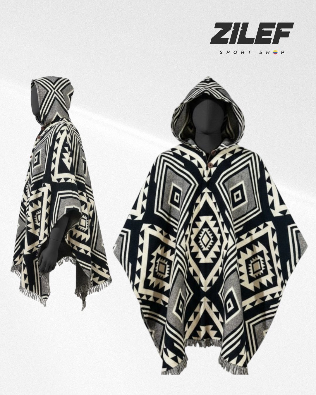 GEOMETRIC PONCHOS WITH HOOD – MULTICOLOR DESIGNS