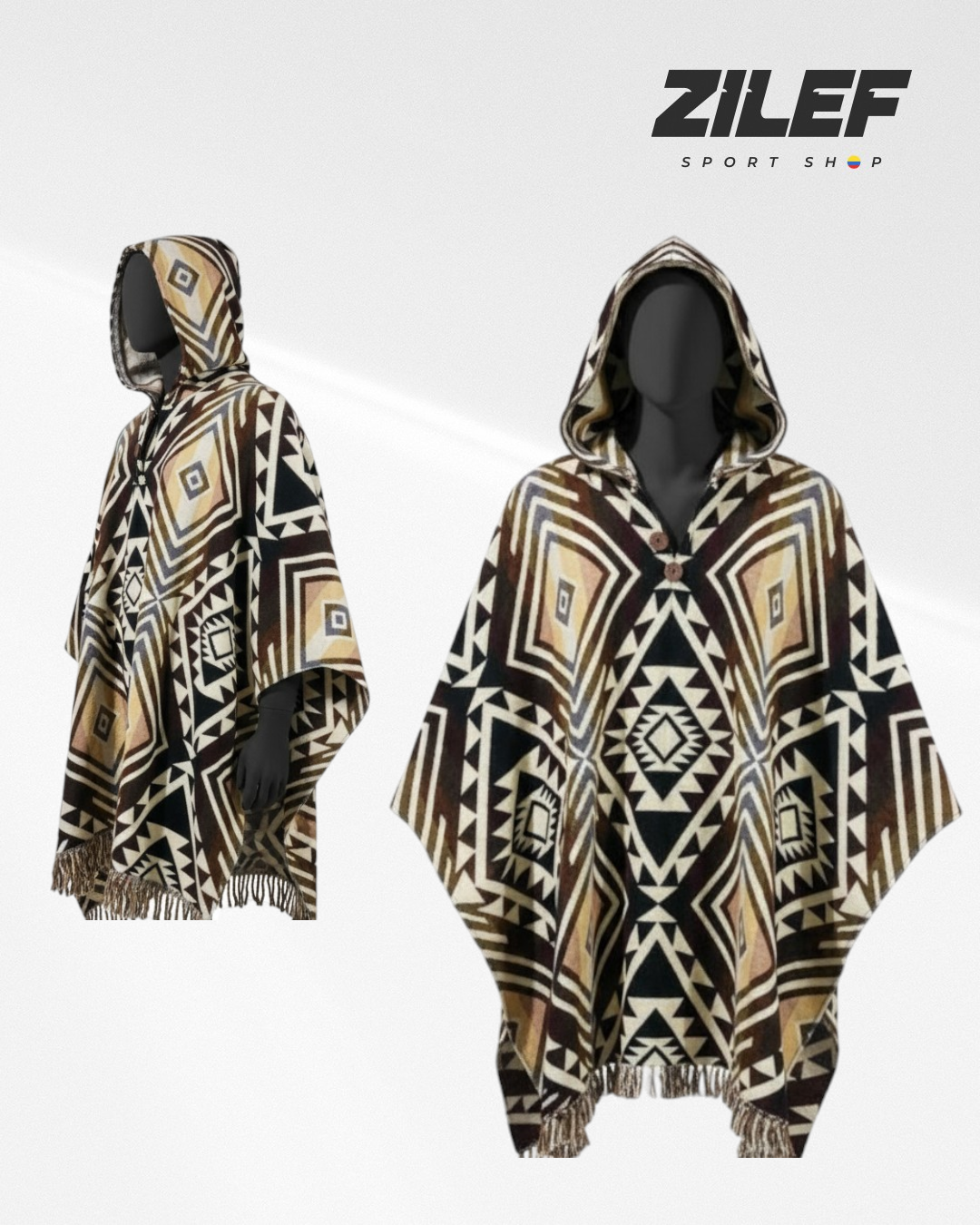 GEOMETRIC PONCHOS WITH HOOD – MULTICOLOR DESIGNS