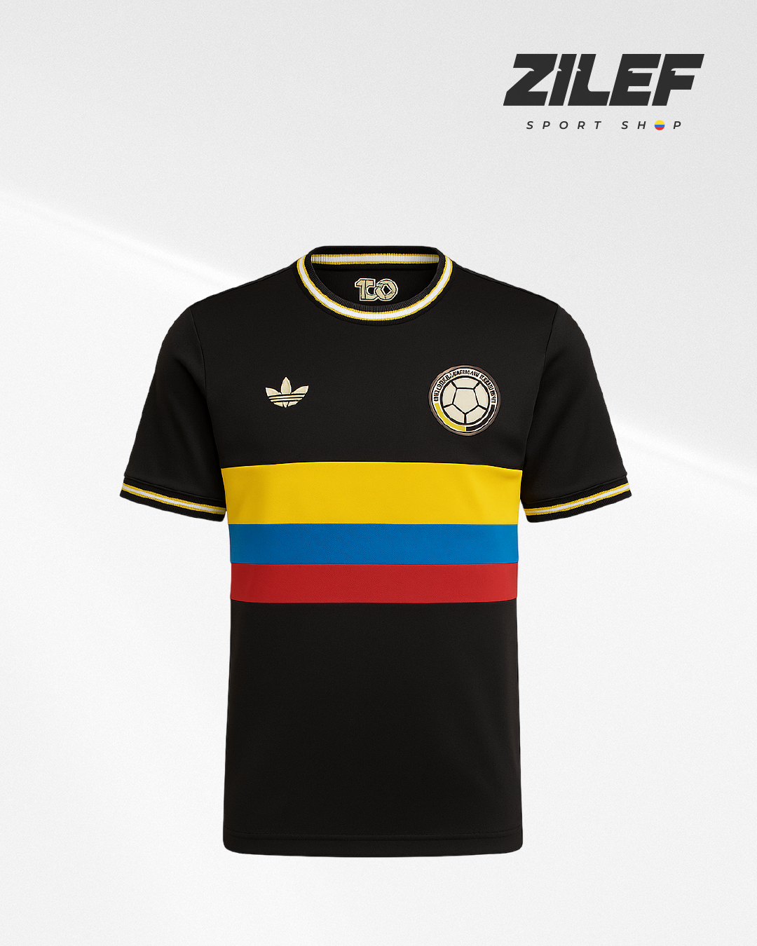 CAMISETA DE LA SELECCIÓN NACIONAL DE COLOMBIA – EDICIÓN BLANCO Y NEGRO 100 AÑOS