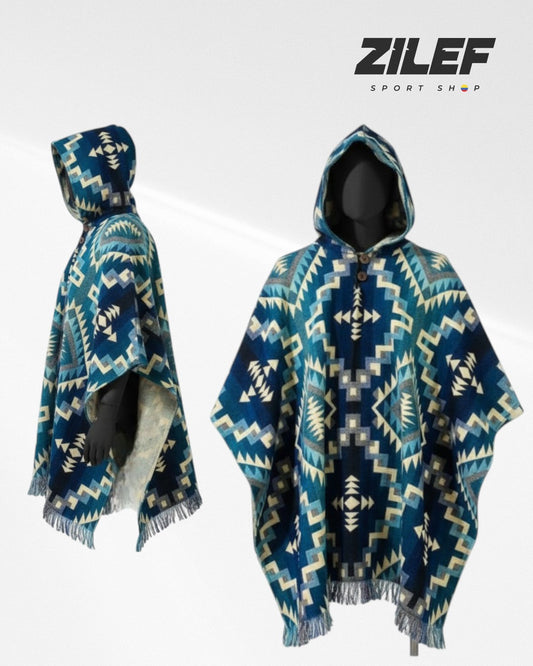 GEOMETRIC ETHNIC HOODED PONCHO