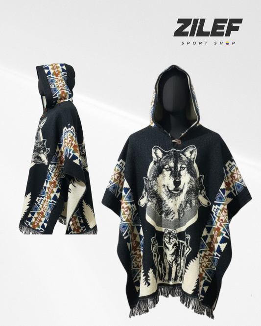 WOLF SPIRIT PONCHO WITH HOOD