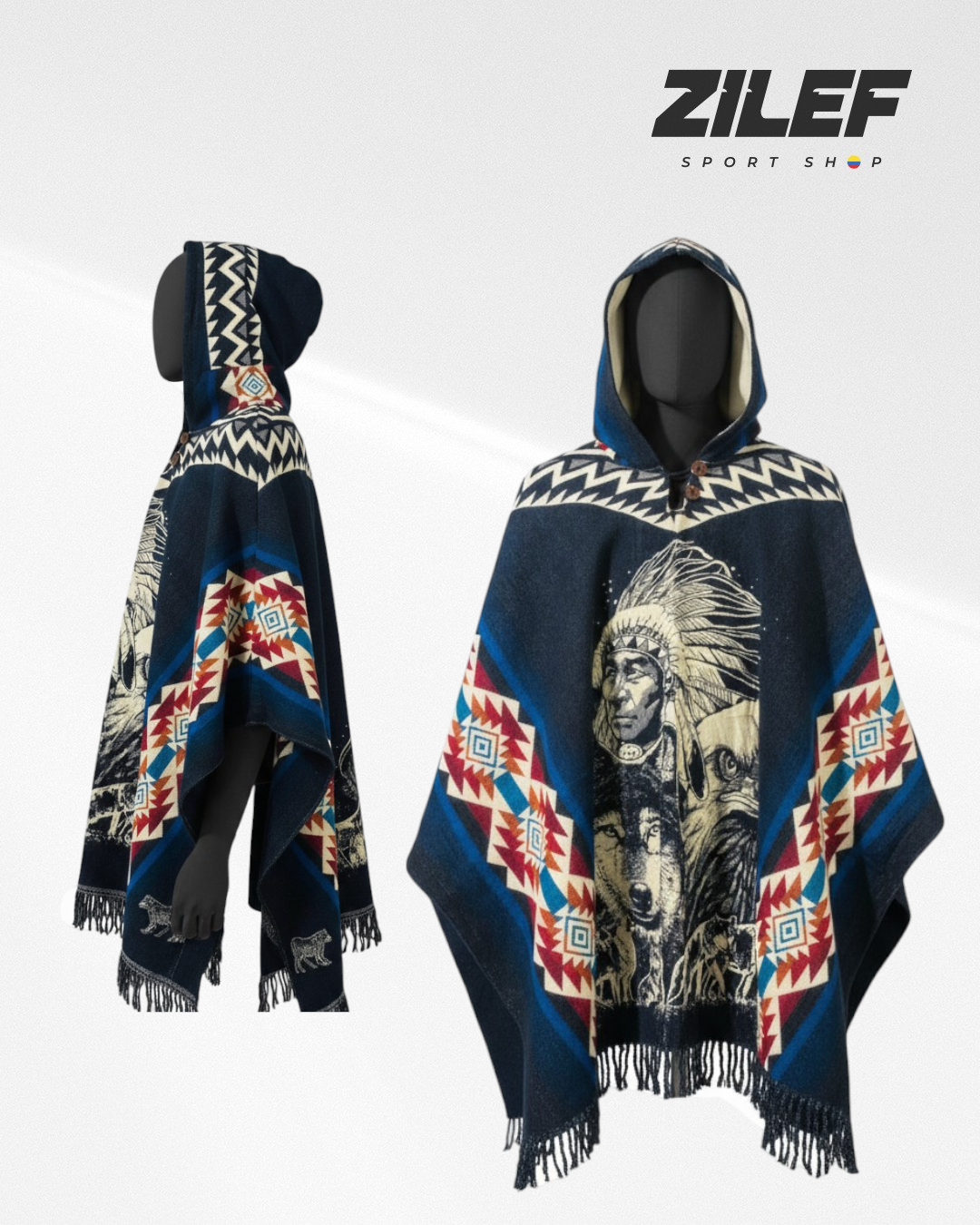NATIVE SPIRIT PONCHO WITH HOOD