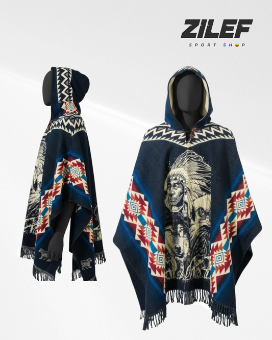 NATIVE SPIRIT PONCHO WITH HOOD
