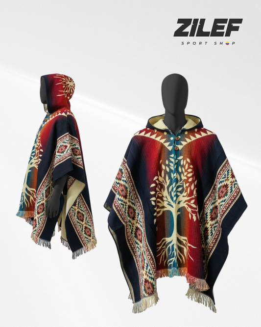 TREE OF LIFE PONCHO WITH HOOD